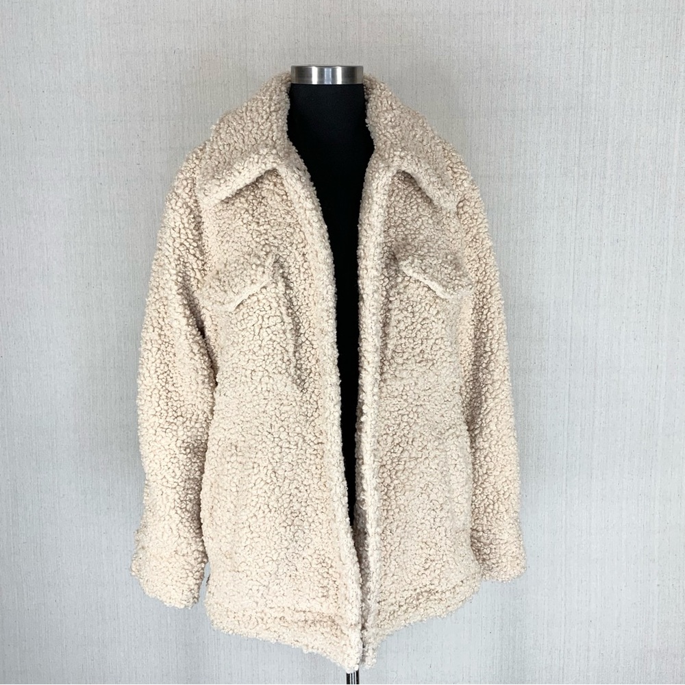 Knox Rose~Women’s Cream Sherpa/Teddy Snap Front Collared Jacket/Coat~Sz S - Picture 4 of 14